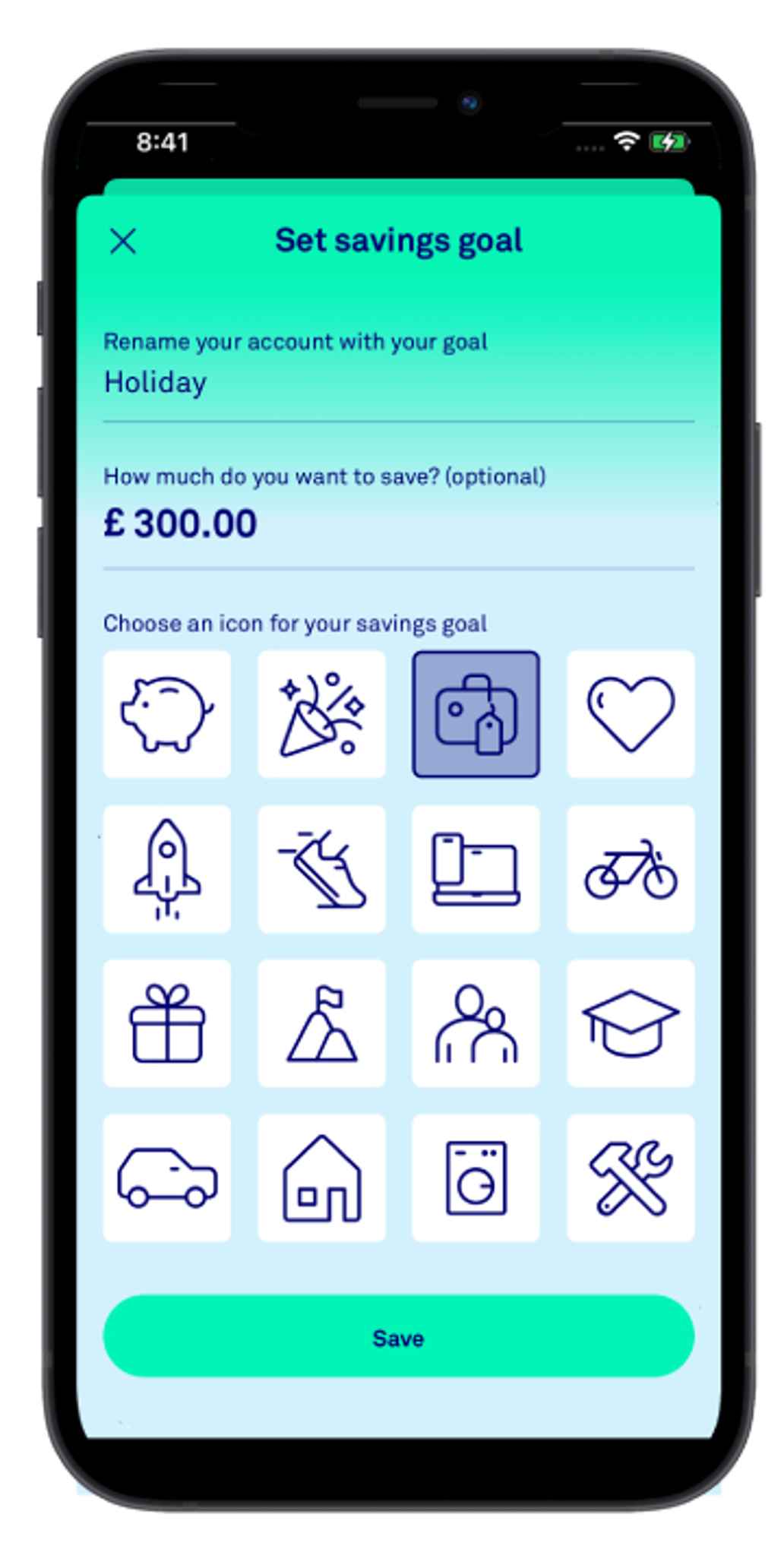 Set savings goals in app